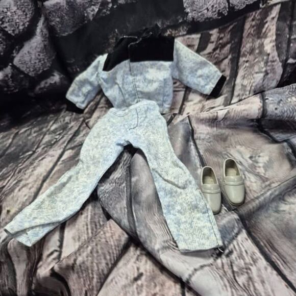 Vintage Barbie Ken Doll Clothes Stone Washed Denim Tracksuit Fashion Mattel EUC - Picture 1 of 2